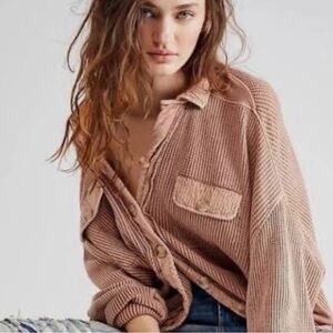Free People One Scout button up waffle knit shirt